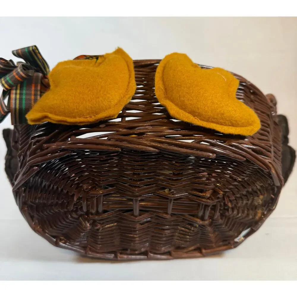 Vintage Handmade Turkey Basket Thanksgiving Decor Primitive Turkey Wicker Basket